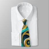 Elegante Teal Gouden Abstracte Stroomkunst Stropdas (Gebonden)