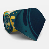 Elegante Teal Gouden Abstracte Stroomkunst Stropdas (Opgerold)