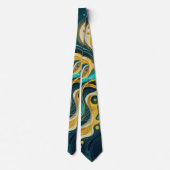 Elegante Teal Gouden Abstracte Stroomkunst Stropdas (Achterkant)