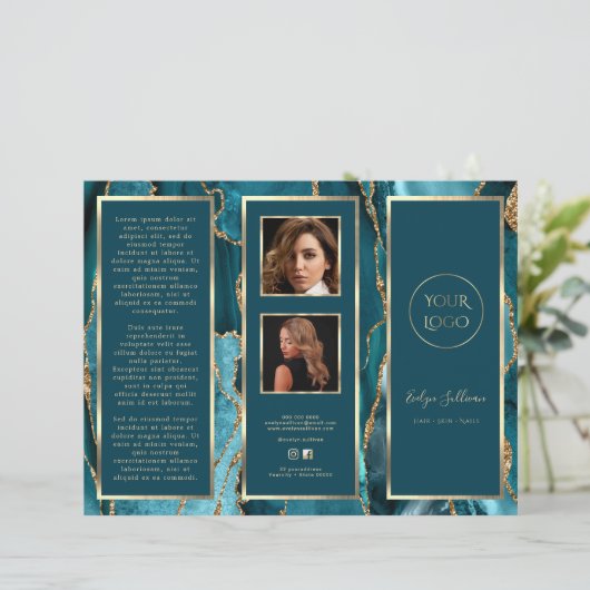 Elegante Teal Gouden Agate Folder (Staand voorkant)