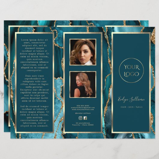 Elegante Teal Gouden Agate Folder (Voorkant / Achterkant)