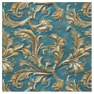 Elegante teal gouden bewerkt leer stof