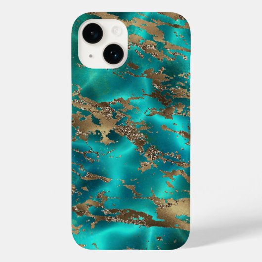 Elegante Teal Gouden Edelsteen Marmer Case-Mate iPhone Case (Achterkant)
