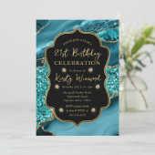 Elegante Teal & Gouden Glitter Agate 21e Verjaarda Kaart (Staand voorkant)