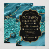 Elegante Teal & Gouden Glitter Agate 21e Verjaarda Kaart (Voorkant / Achterkant)