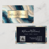 Elegante Teal Gouden Marmer Agaat Geode QR Code Visitekaartje (Voorkant / Achterkant)