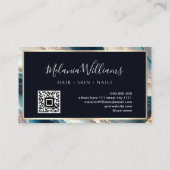 Elegante Teal Gouden Marmer Agaat Geode QR Code Visitekaartje (Achterkant)
