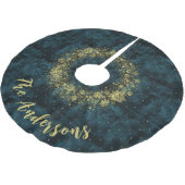 Elegante Teal Gouden Sneeuwvlokken Fluwelen Kerstm Kerstboom Rok (Gekanteld)