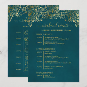 Elegante Teal & Gouden Trouw Evenementen & Tijdsch Programmakaart