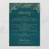 Elegante Teal & Gouden Trouw Welkom & Reisprogramm Programmakaart (Achterkant)