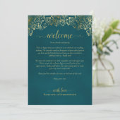 Elegante Teal & Gouden Trouw Welkom & Reisprogramm Programmakaart (Staand voorkant)