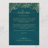 Elegante Teal & Gouden Trouw Welkom & Reisprogramm Programmakaart (Voorkant)