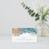 Elegante Teal Gouden Vloeibare Alcoholinkt Visitekaartje (Staand voorkant)