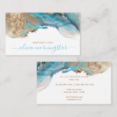 Elegante Teal Gouden Vloeibare Alcoholinkt Visitekaartje (Voorkant / Achterkant)