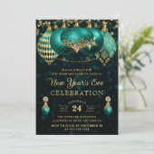 Elegante Teal & Gouden Winter Kerstballen Nieuwjaa Kaart (Staand voorkant)