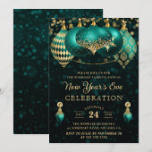 Elegante Teal & Gouden Winter Kerstballen Nieuwjaa Kaart (Voorkant / Achterkant)