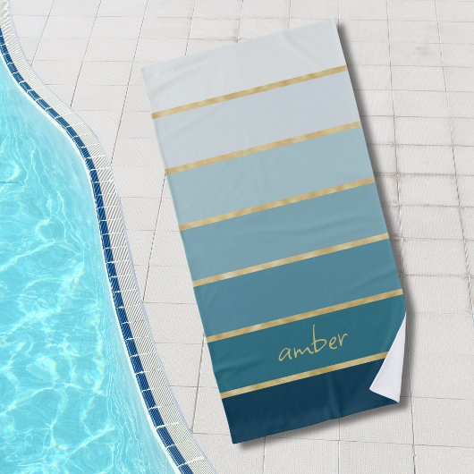 Elegante Teal Gradiënt Gouden Strepen Strandlaken