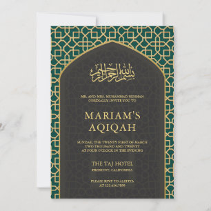 Elegante Teal Grijs Goud Islamitische Mihrab Aqiqa Kaart