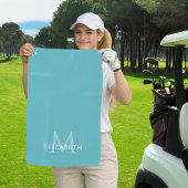 Elegante Teal Groene Monogram Naam Initiaal Aangep Golfhanddoek
