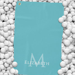 Elegante Teal Groene Monogram Naam Initiaal Aangep Golfhanddoek