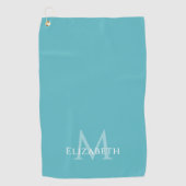 Elegante Teal Groene Monogram Naam Initiaal Aangep Golfhanddoek (Voorkant)