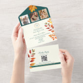 Elegante Teal Herfst Bruiloft All In One Uitnodiging (Afscheurbaar)
