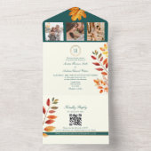 Elegante Teal Herfst Bruiloft All In One Uitnodiging (Binnen)