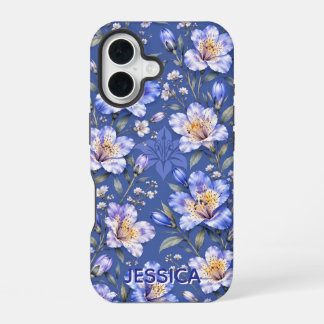 Elegante Teal Iris Bloemen Custom iPhone 16 Hoesje