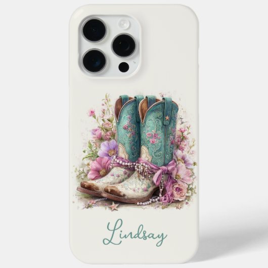 Elegante Teal Laarzen met Gebloemde Monogram Case-Mate iPhone Case (Achterkant)