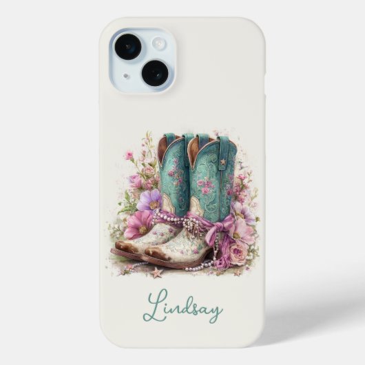 Elegante Teal Laarzen met Gebloemde Monogram Case-Mate iPhone Case (Achterkant)