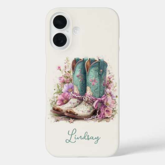 Elegante Teal Laarzen met Gebloemde Monogram Case-Mate iPhone Case (Achterkant)