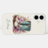 Elegante Teal Laarzen met Gebloemde Monogram Case-Mate iPhone Case (Achterkant (horizontaal))