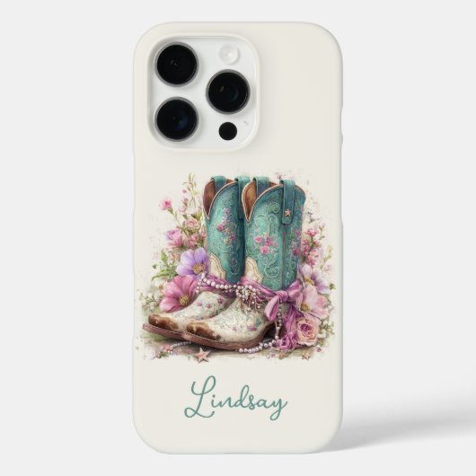 Elegante Teal Laarzen met Gebloemde Monogram Case-Mate iPhone Case (Achterkant)