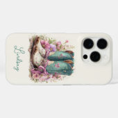Elegante Teal Laarzen met Gebloemde Monogram Case-Mate iPhone Case (Achterkant (horizontaal))