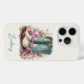 Elegante Teal Laarzen met Gebloemde Monogram Case-Mate iPhone Case (Achterkant (horizontaal))
