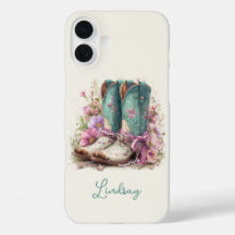 Elegante Teal Laarzen met Gebloemde Monogram