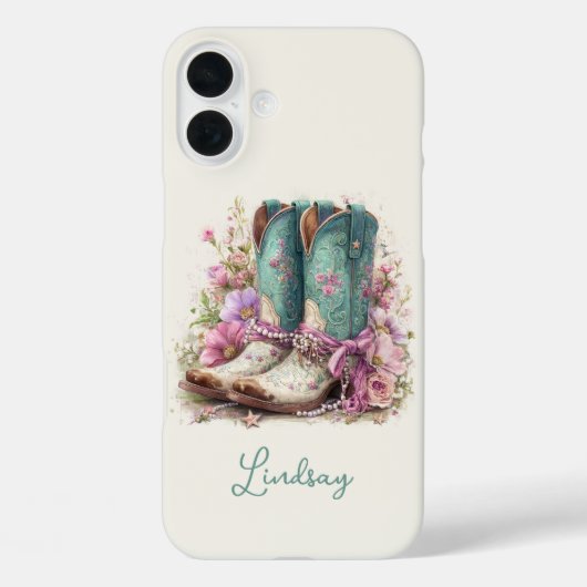 Elegante Teal Laarzen met Gebloemde Monogram Case-Mate iPhone Case (Achterkant)