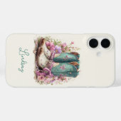 Elegante Teal Laarzen met Gebloemde Monogram Case-Mate iPhone Case (Achterkant (horizontaal))