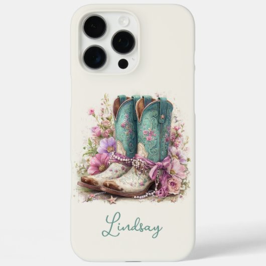 Elegante Teal Laarzen met Gebloemde Monogram Case-Mate iPhone Case (Achterkant)