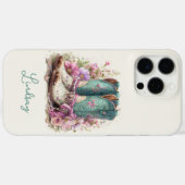 Elegante Teal Laarzen met Gebloemde Monogram Case-Mate iPhone Case (Achterkant (horizontaal))