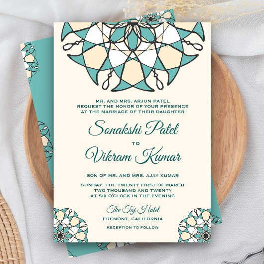 Elegante Teal Mandala Indische Trouw Uitnodiging