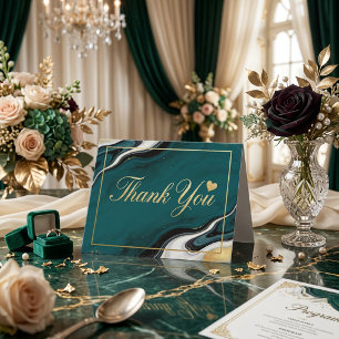 Elegante Teal Marmer & Goud Agate Bedankt  Kaart