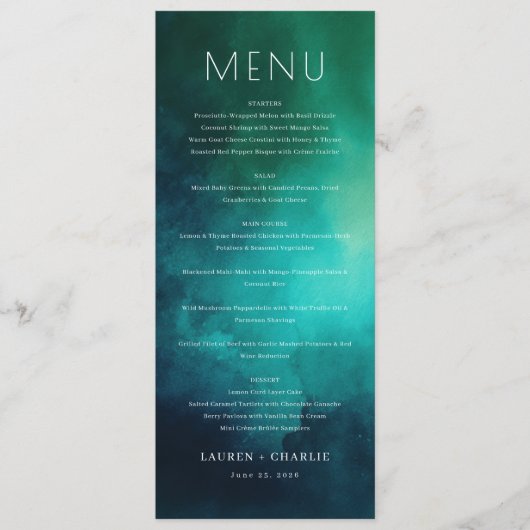 Elegante Teal Menutemplate Menu (Voorkant)