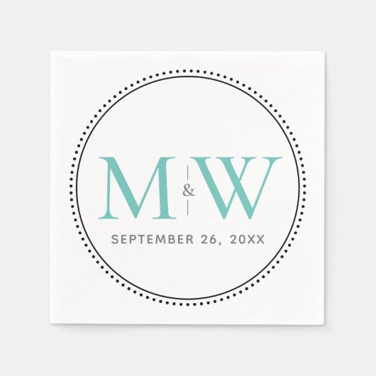 Elegante Teal Monogram Huwelijk Servet (Voorkant)