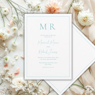 Elegante Teal Monogram Moderne Trouwkaart Kaart