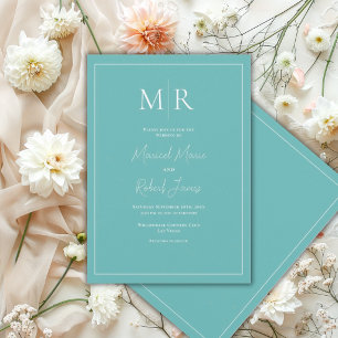 Elegante Teal Monogram Moderne Trouwkaart Kaart