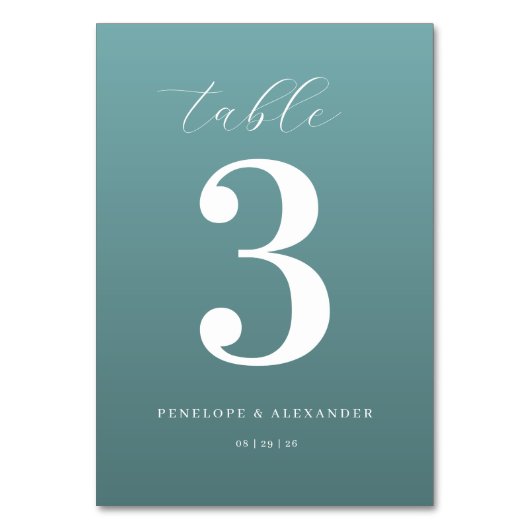 Elegante Teal Nummer Drie Kaart (Voorkant)