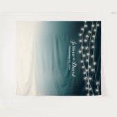 Elegante Teal Ombre Slingerlichten Trouwachtergron Wandkleed (Voorkant (horizontaal))