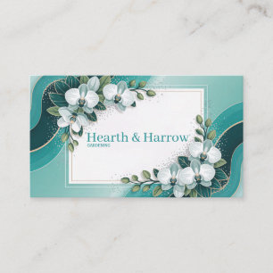 Elegante Teal Orchidee Bloem Moderne Geometrische  Visitekaartje