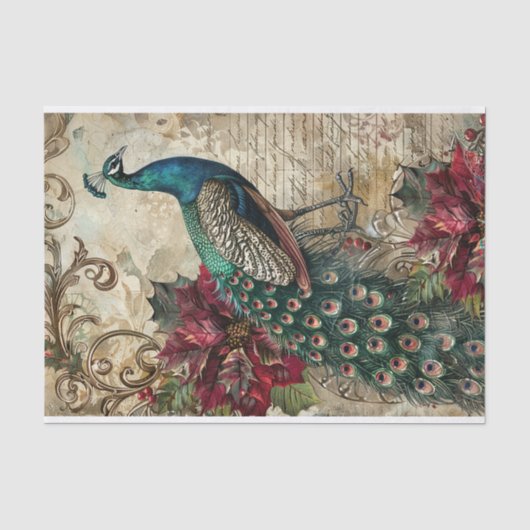 Elegante Teal Pauw Kerst Decoupage Tissuepapier (Voorkant)